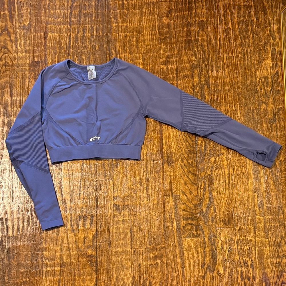 ECHT Prime Seamless Long Sleeve Crop Top Blue Workout Gym Top Size Medium